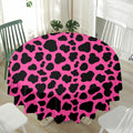 Black And Hot Pink Cow Print Waterproof Round Tablecloth