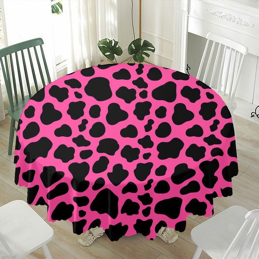 Black And Hot Pink Cow Print Waterproof Round Tablecloth