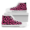 Black And Hot Pink Cow Print White High Top Sneakers