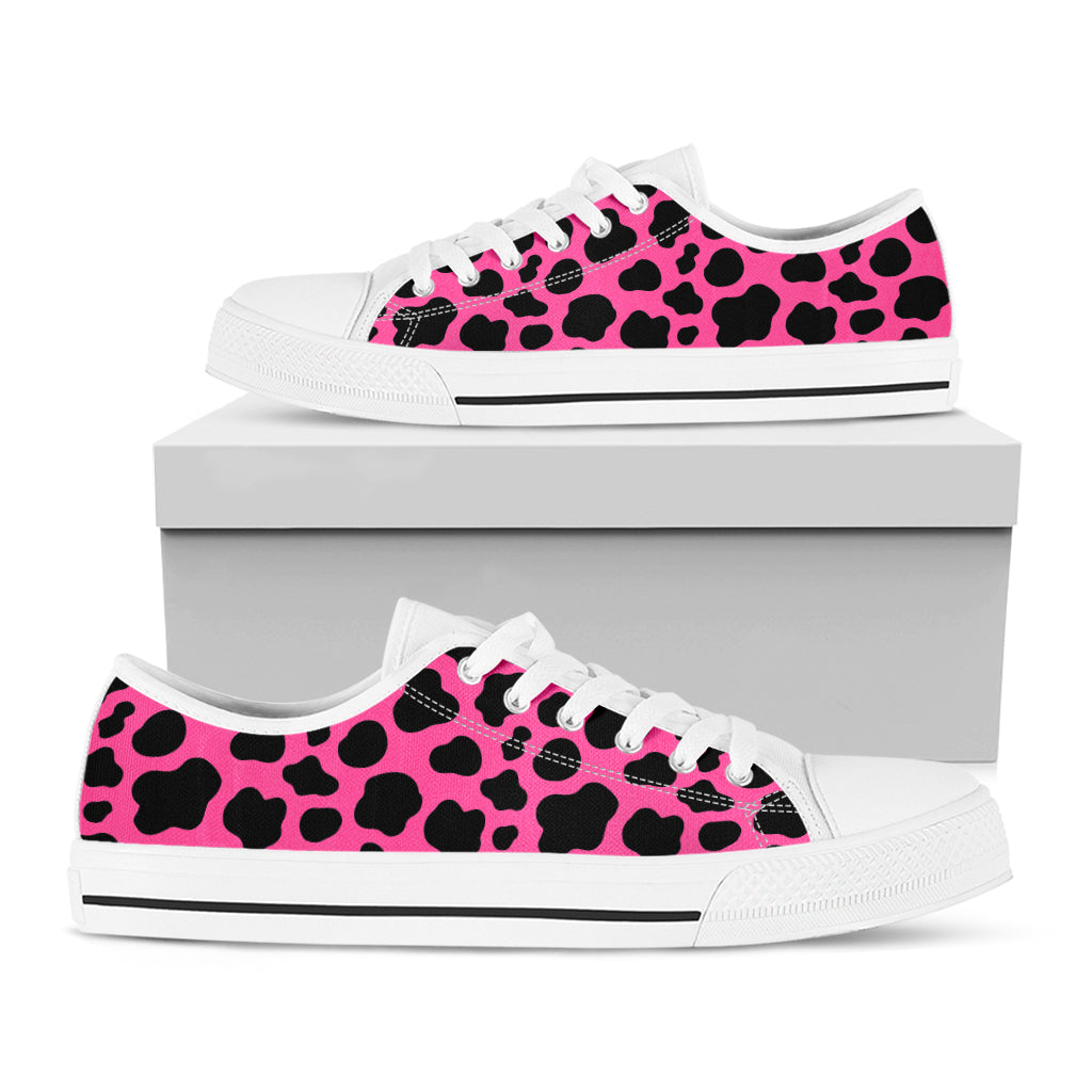 Black And Hot Pink Cow Print White Low Top Sneakers