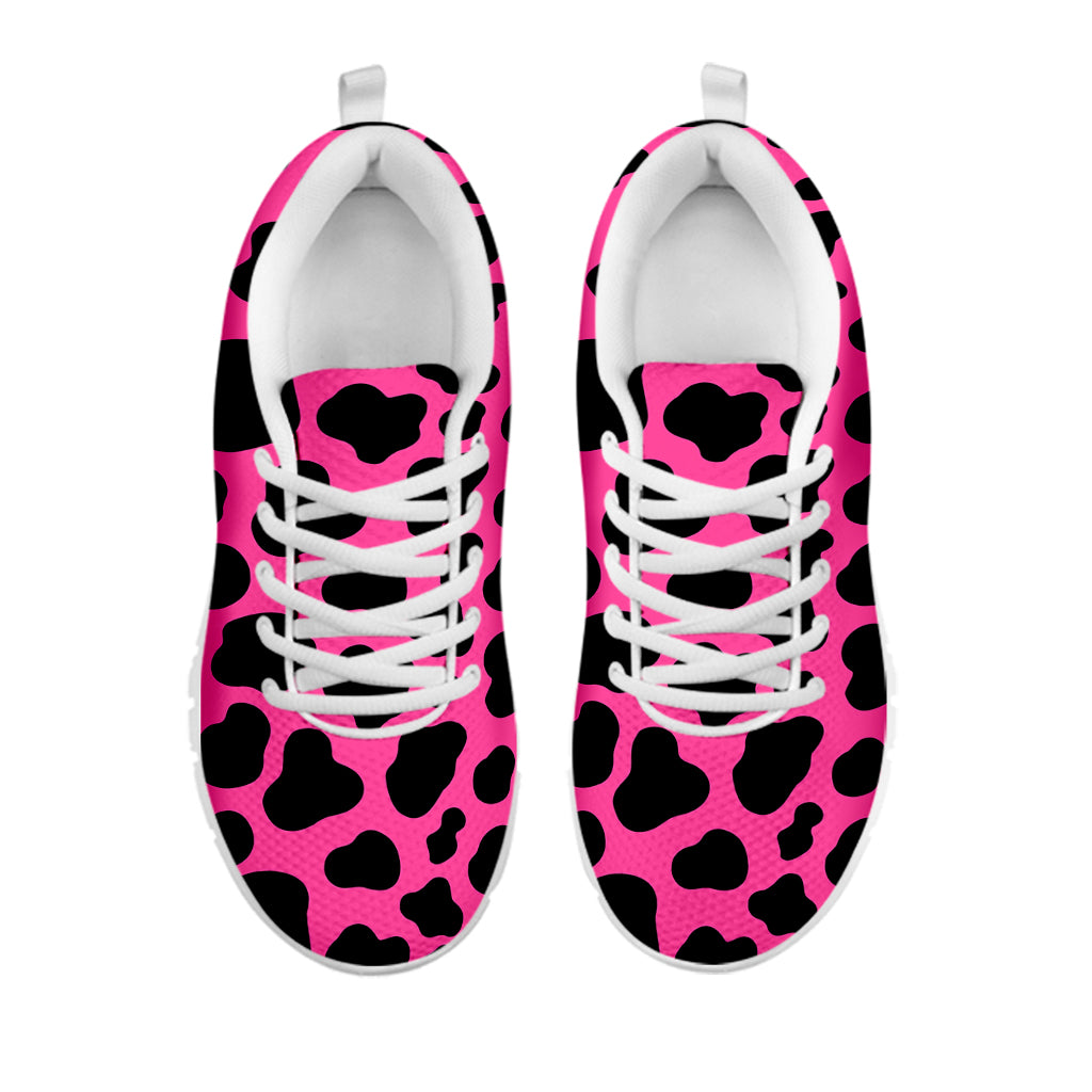 Black And Hot Pink Cow Print White Running Shoes