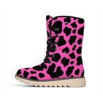 Black And Hot Pink Cow Print Winter Boots