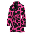 Black And Hot Pink Cow Print Women's Bathrobe