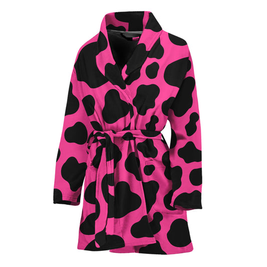 Black And Hot Pink Cow Print Women's Bathrobe