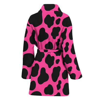Black And Hot Pink Cow Print Women's Bathrobe