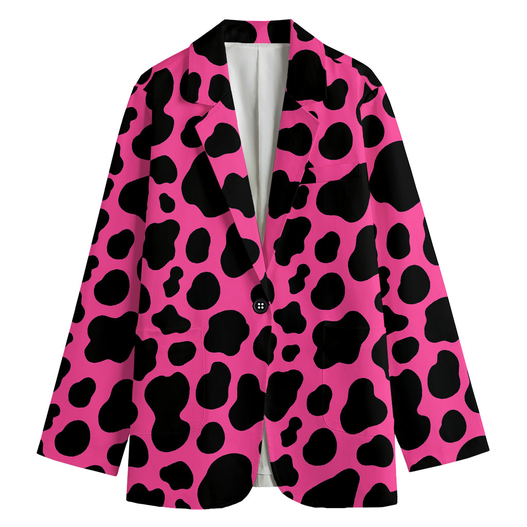 Black And Hot Pink Cow Print Women's Blazer