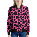Black And Hot Pink Cow Print Women's Bomber Jacket