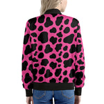 Black And Hot Pink Cow Print Women's Bomber Jacket