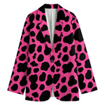 Black And Hot Pink Cow Print Women's Cotton Blazer