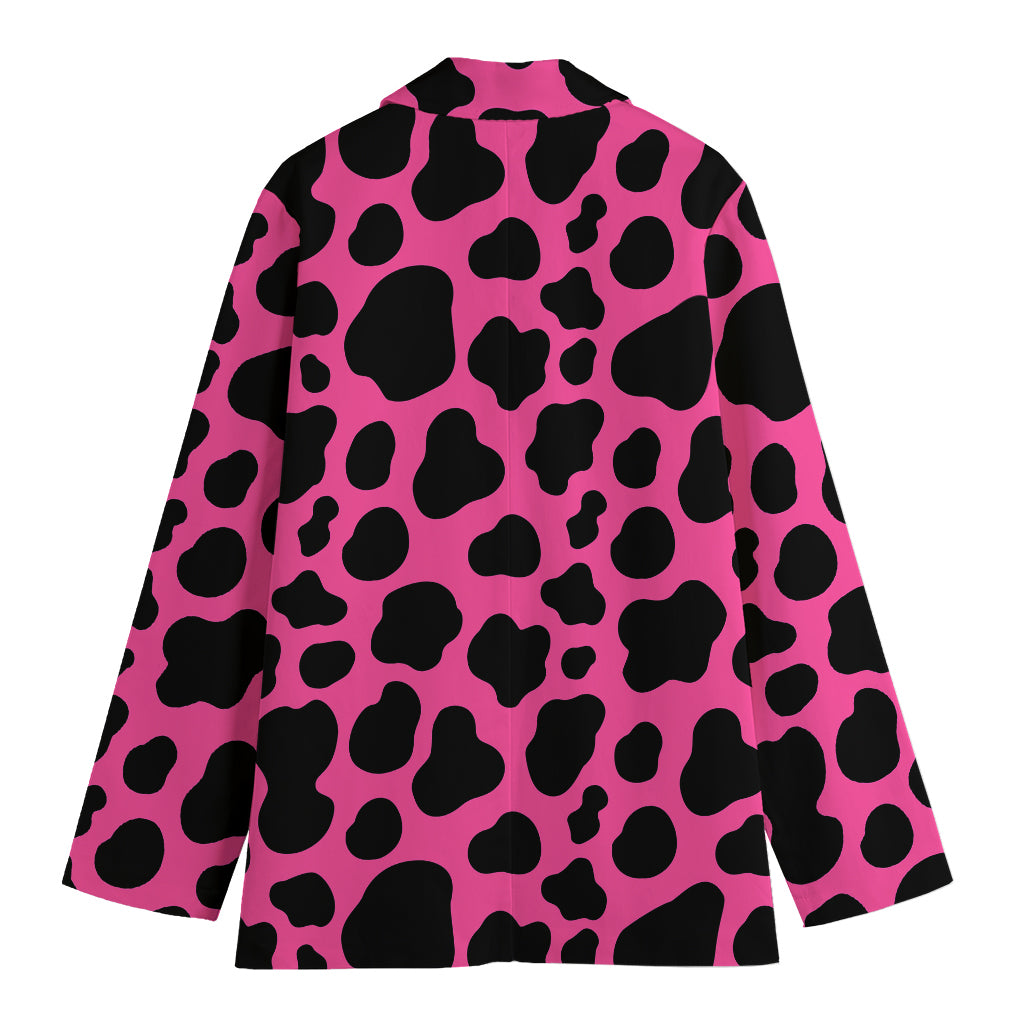 Black And Hot Pink Cow Print Women's Cotton Blazer