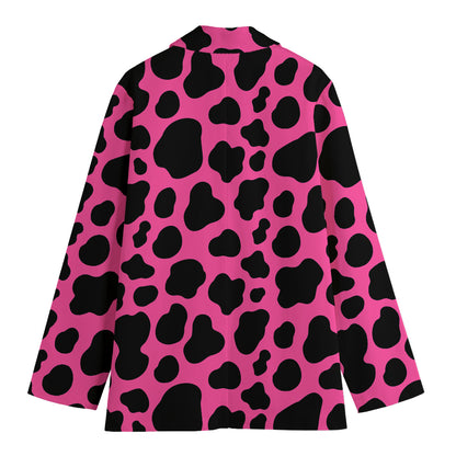 Black And Hot Pink Cow Print Women's Cotton Blazer
