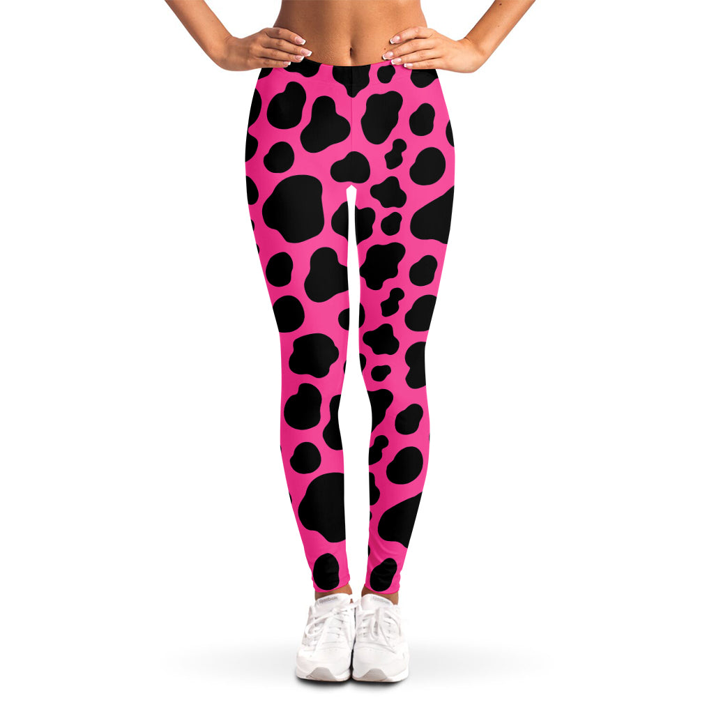 Black And Hot Pink Cow Print Women's Leggings