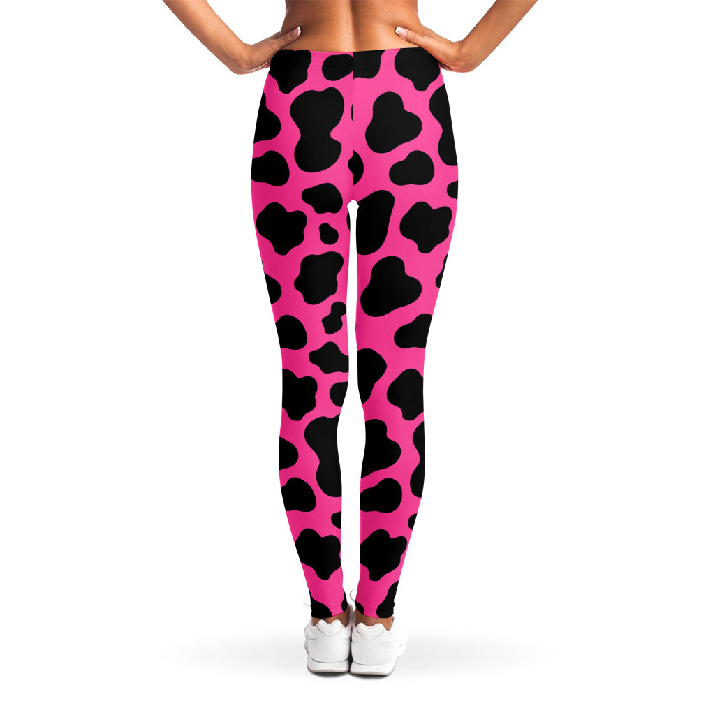 Black And Hot Pink Cow Print Women's Leggings