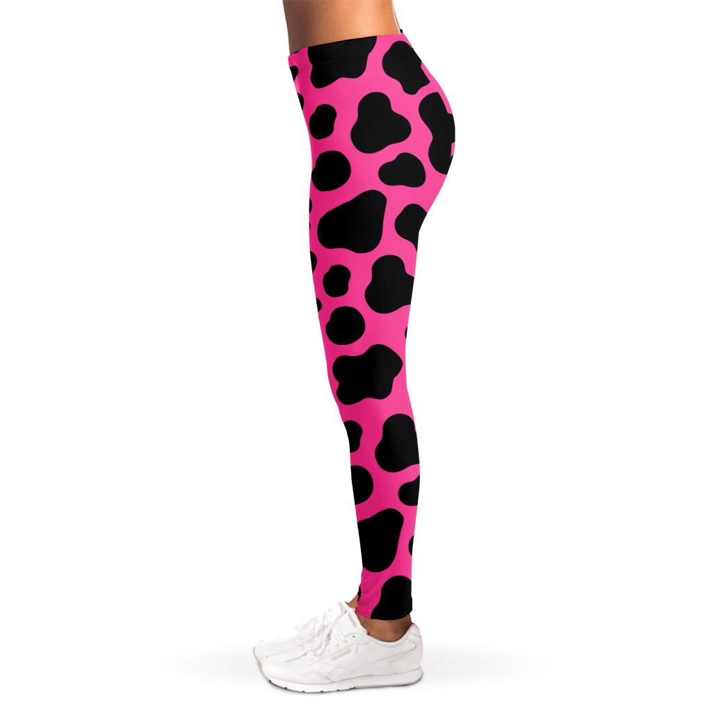 Black And Hot Pink Cow Print Women's Leggings