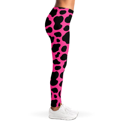 Black And Hot Pink Cow Print Women's Leggings