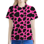 Black And Hot Pink Cow Print Women's Polo Shirt