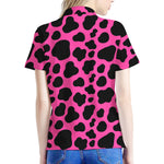 Black And Hot Pink Cow Print Women's Polo Shirt