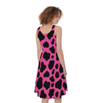 Black And Hot Pink Cow Print Women's Sleeveless Dress