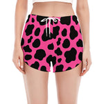 Black And Hot Pink Cow Print Women's Split Running Shorts