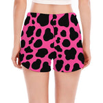 Black And Hot Pink Cow Print Women's Split Running Shorts