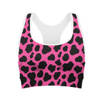 Black And Hot Pink Cow Print Women's Sports Bra