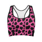 Black And Hot Pink Cow Print Women's Sports Bra