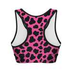 Black And Hot Pink Cow Print Women's Sports Bra