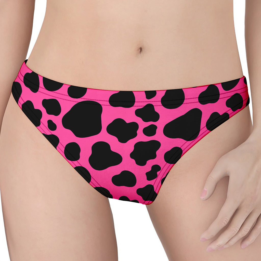 Black And Hot Pink Cow Print Women's Thong