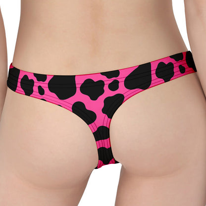 Black And Hot Pink Cow Print Women's Thong