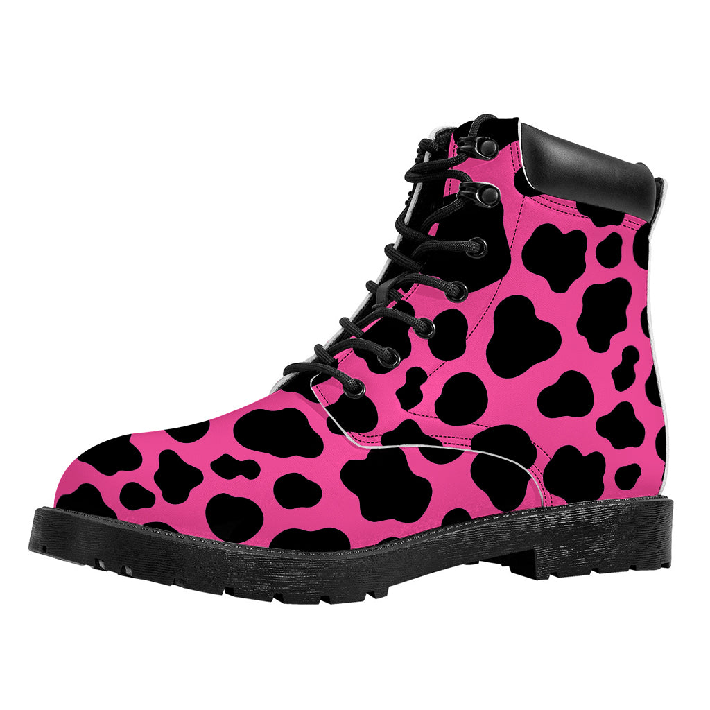 Black And Hot Pink Cow Print Work Boots