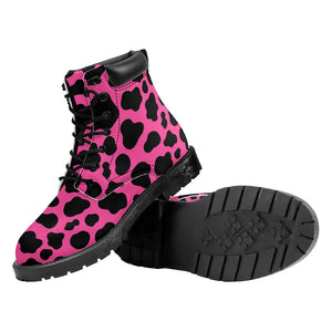 Black And Hot Pink Cow Print Work Boots