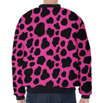 Black And Hot Pink Cow Print Zip Sleeve Bomber Jacket