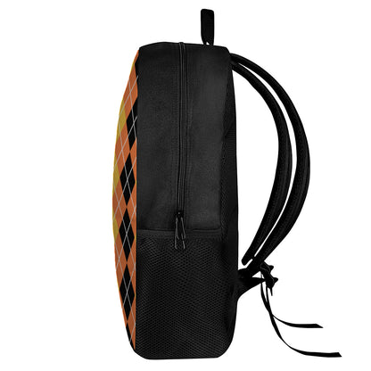 Black And Orange Argyle Pattern Print 17 Inch Backpack