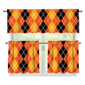 Black And Orange Argyle Pattern Print 3 Piece Kitchen Curtains