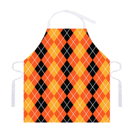 Black And Orange Argyle Pattern Print Adjustable Apron