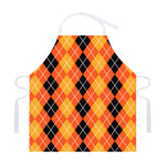 Black And Orange Argyle Pattern Print Adjustable Apron