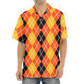 Black And Orange Argyle Pattern Print Aloha Shirt