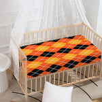 Black And Orange Argyle Pattern Print Baby Crib Sheet