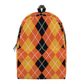 Black And Orange Argyle Pattern Print School Backpack