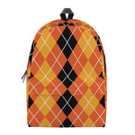 Black And Orange Argyle Pattern Print Backpack