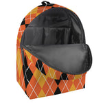 Black And Orange Argyle Pattern Print Backpack