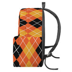 Black And Orange Argyle Pattern Print Backpack