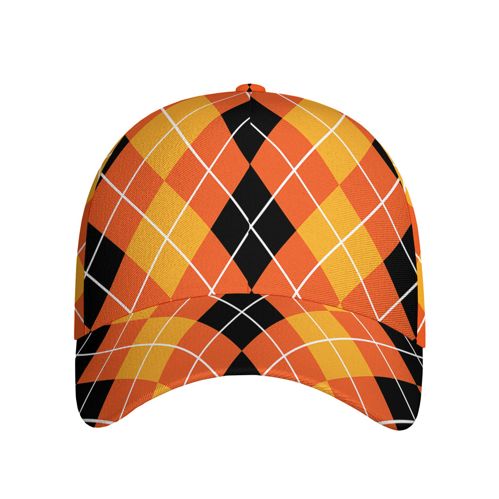Black And Orange Argyle Pattern Print Baseball Cap