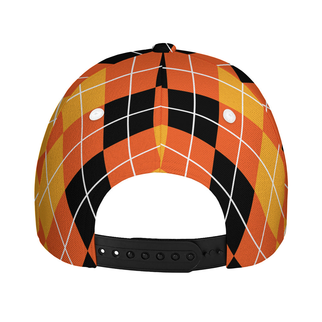 Black And Orange Argyle Pattern Print Baseball Cap