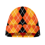 Black And Orange Argyle Pattern Print Beanie