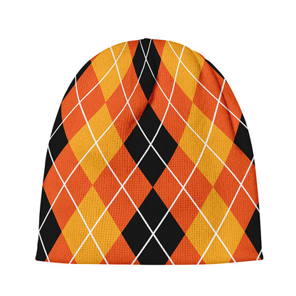 Black And Orange Argyle Pattern Print Beanie