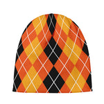 Black And Orange Argyle Pattern Print Beanie