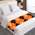 Black And Orange Argyle Pattern Print Bed Runner