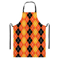 Black And Orange Argyle Pattern Print Bib Apron With Pocket