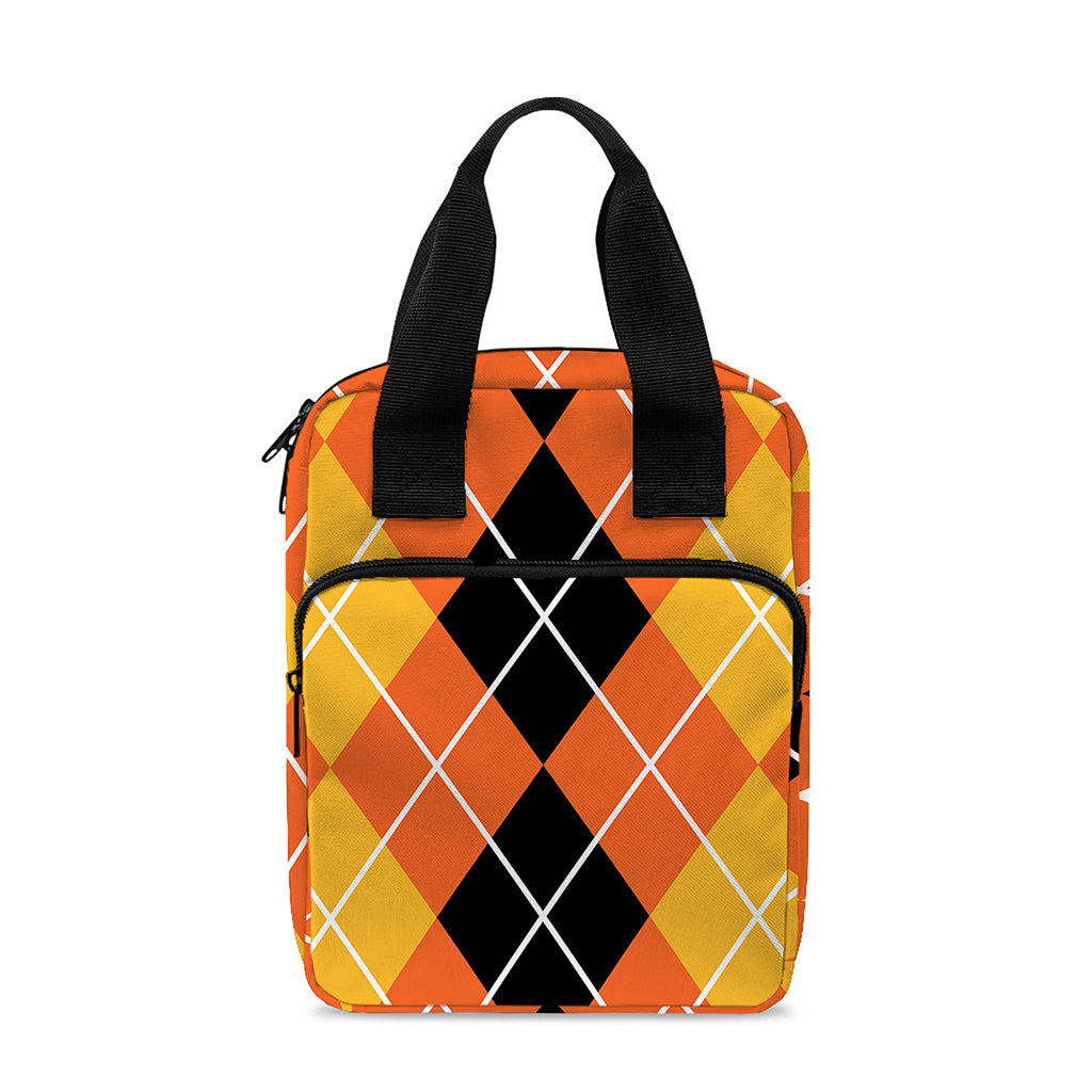 Black And Orange Argyle Pattern Print Bible Tote Bag